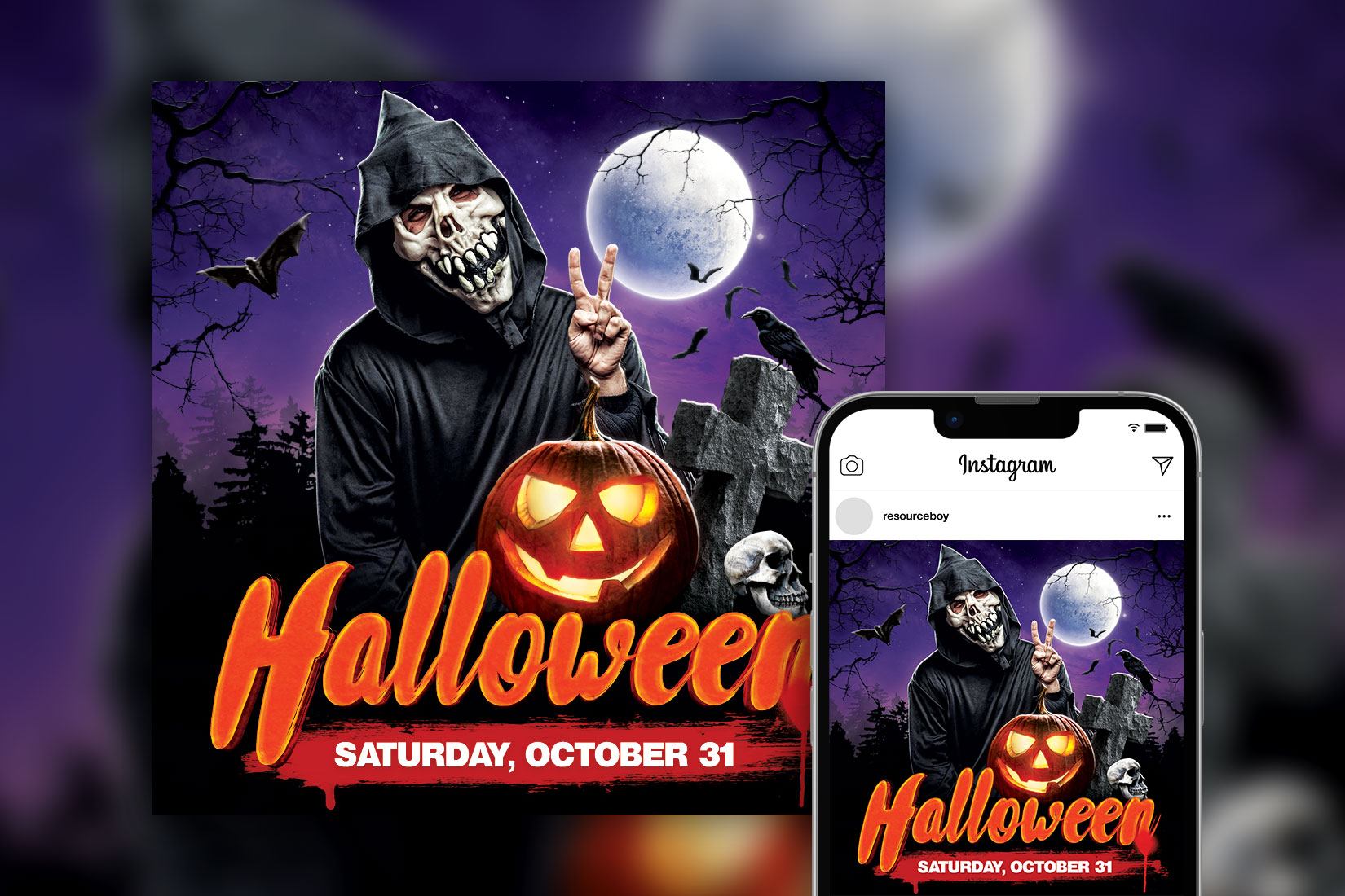Free PSD Playful Spooky Halloween Party Instagram Post Template