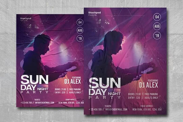 Purple Geometric Nightclub Poster Template FREE PSD