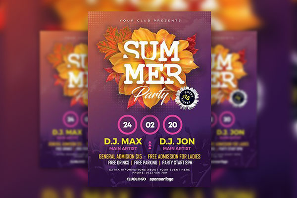 Purple, Orange Floral Nightclub Flyer Template Free Download | Resource Boy