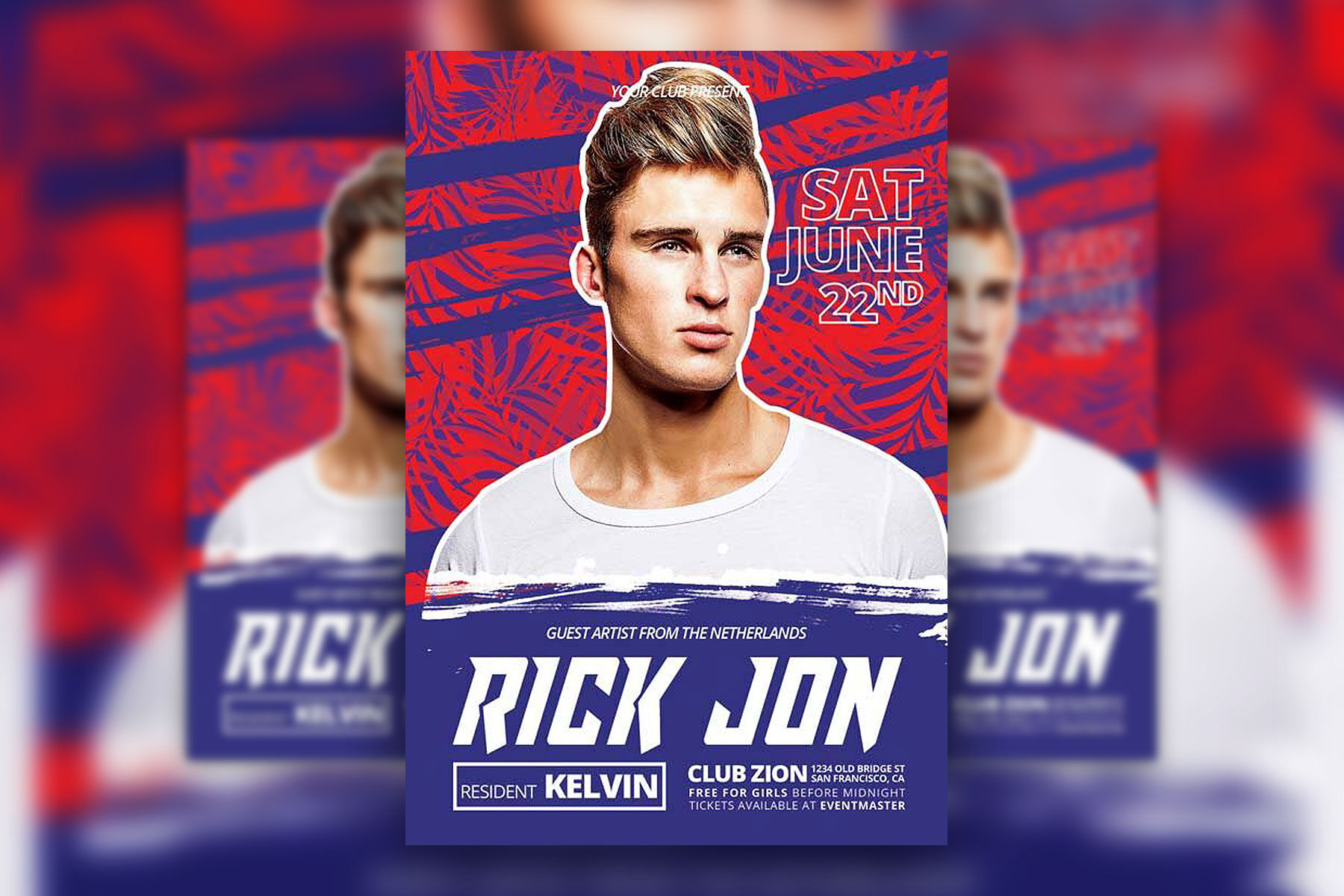 Red and Blue, Tropical DJ Music Event Flyer Template Free Download ...