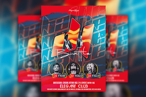 Red Grid DJ Battle Flyer Template FREE PSD