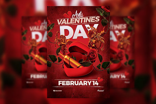 Red, Vintage Valentine's Day Party Flyer Template FREE PSD