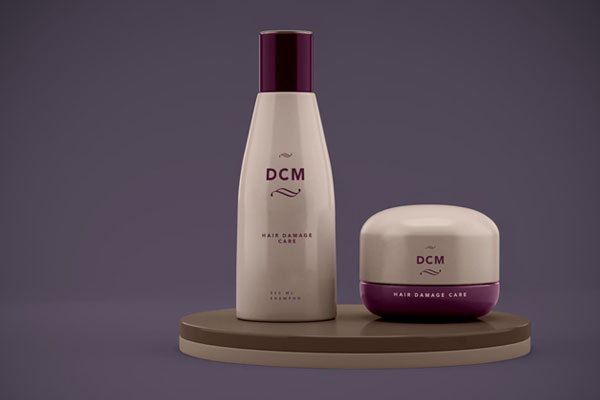 Shampoo Bottle and Cream Jar Cosmetic Mockup on a Plate FREE PSD