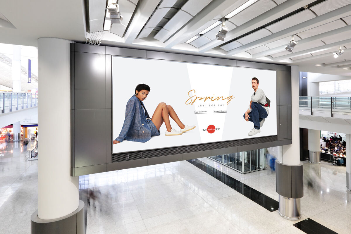 Side View of Horizontal Modern Shopping Mall Digital Advertisement