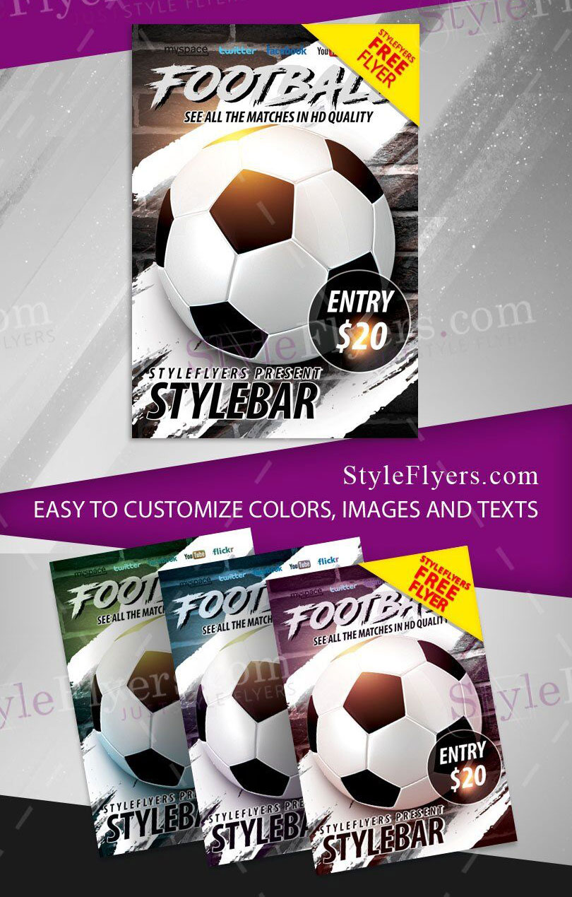 Simple Soccer Match Sport Flyer Template Against Brick Background (FREE)