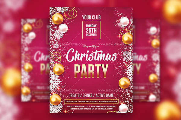 Snowy Ornamental Christmas Party Flyer and Facebook Cover Template FREE PSD