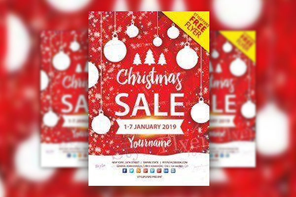 Snowy Ornamental Christmas Sale Flyer Template FREE PSD
