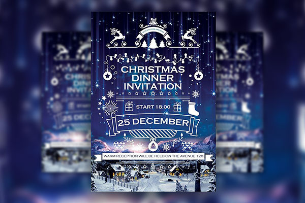 Sparkle Elegant Christmas Dinner Invitation Flyer Template FREE PSD