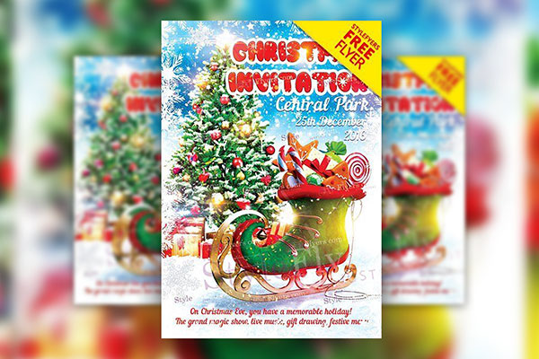 Sparkly Christmas Invitation Flyer Template FREE PSD
