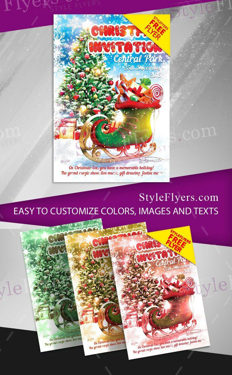 Sparkly Christmas Invitation Flyer Template FREE PSD