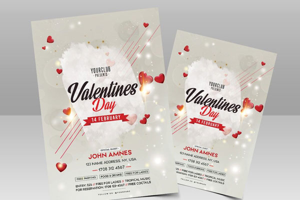Sparkly Red and White Valentine's Day Party Flyer Template FREE PSD