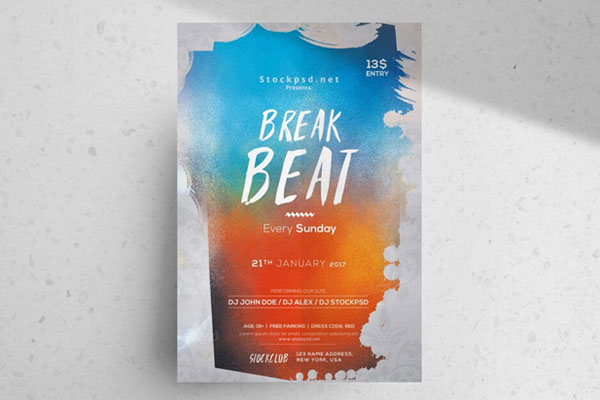 Splash Watercolor Club Party Flyer Template FREE PSD