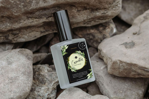 Square, Plastic Cosmetic Bottle on the Rocks Mockup FREE PSD