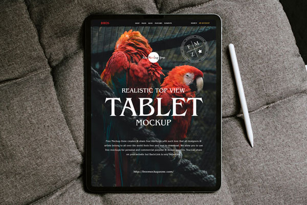 Tablet Placed on the Sofa in Top View Mockup FREE PSD