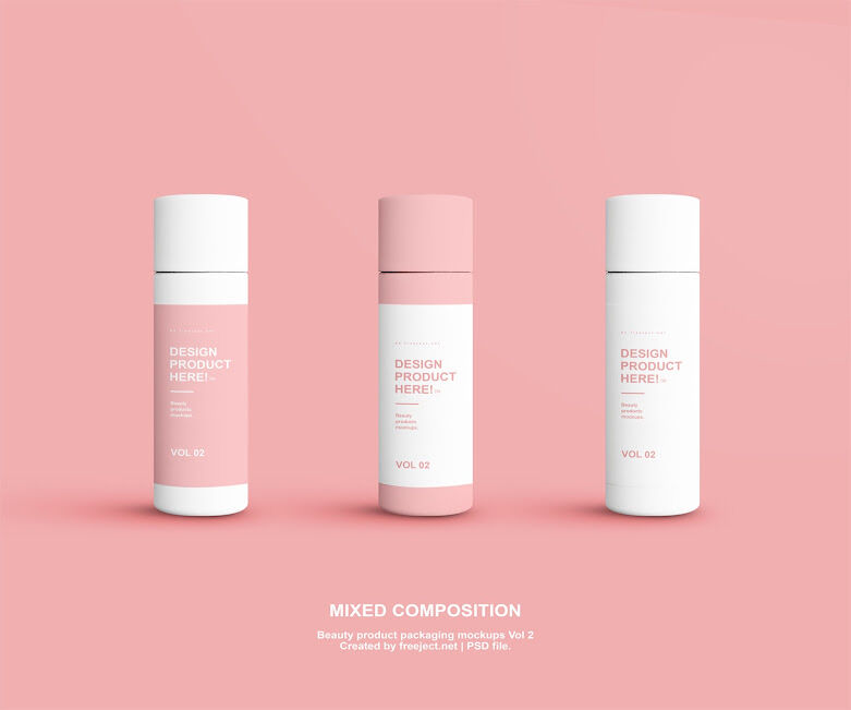Three Front View Beauty Product Packaging Mockups FREE PSD