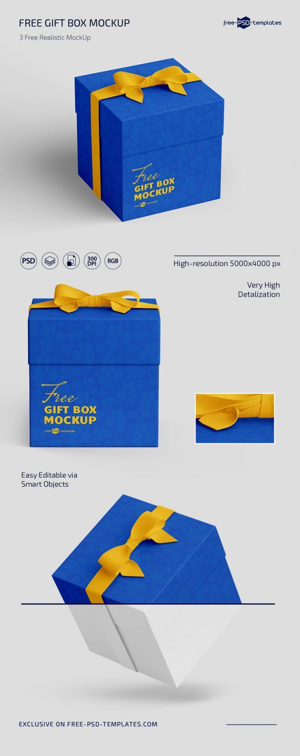 Three Gift Box with a Bow on Top Mockups FREE PSD