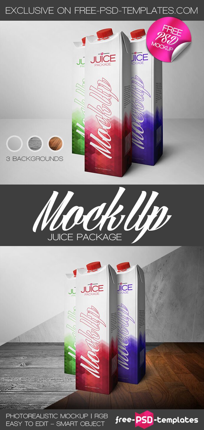 Three Juice Cartons Standing in Half-Side View Mockup Free Download