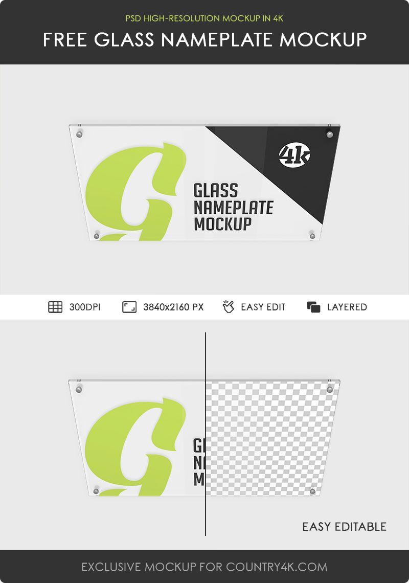 Top side View of Horizontal Glass Nameplate Mockup Free Download