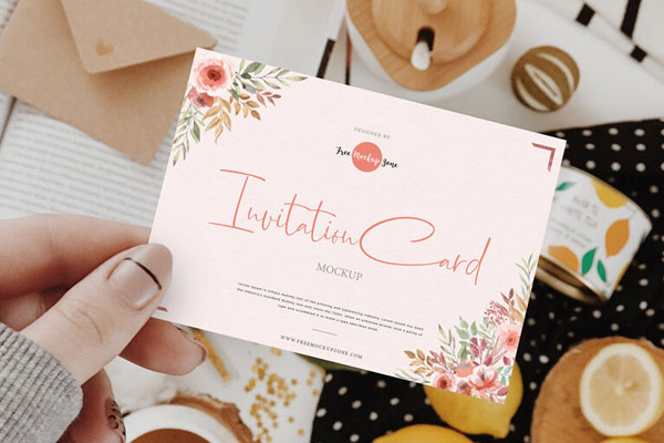Invitation Card Laid on a Wooden Board Mockup (FREE) - Resource Boy