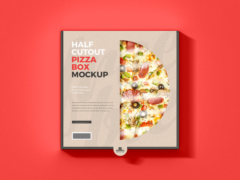 Top View Minimalistic Half Cutout Pizza Box on Floor Mockup FREE PSD