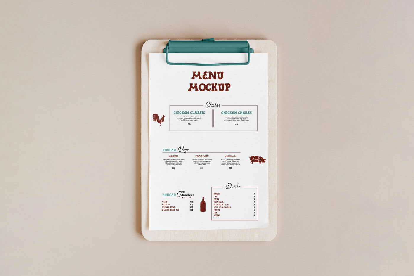 Top View Minimalistic Menu Card Mockup FREE PSD