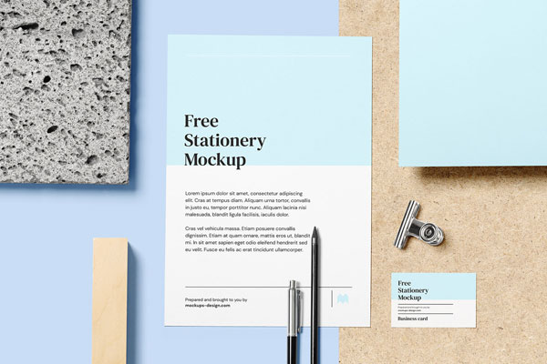 Top View of a Letterhead Stationery Scene Creator Mockup FREE PSD