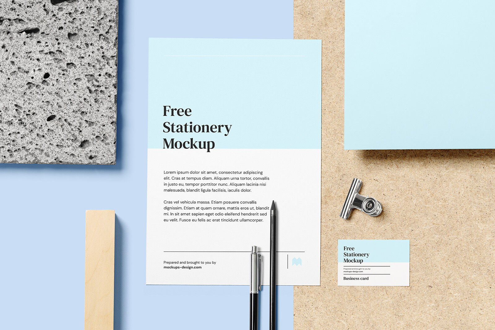 Top View of a Letterhead Stationery Scene Creator Mockup FREE PSD