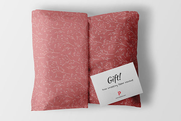 Top View of Wrapping Paper Mockup with Gift Card on It FREE PSD