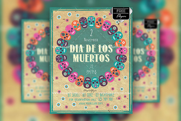 Traditional Illustrative Dia De Los Muertos Flyer and Facebook Cover Template FREE PSD