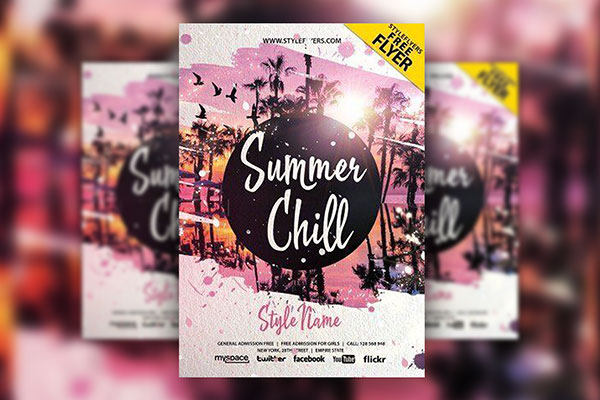Tropical Brush Stroke Summer Event Flyer Template FREE PSD