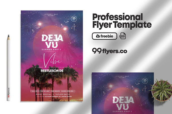 Tropical Glitter Gradient Pool After Dark Party Flyer Template FREE PSD