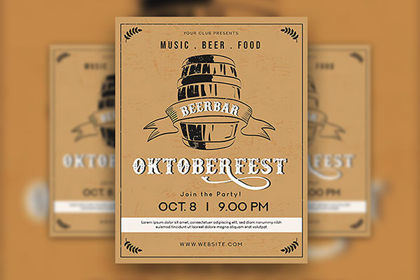 Two Black and Khaki Retro Sketch Oktoberfest Flyer Templates FREE PSD