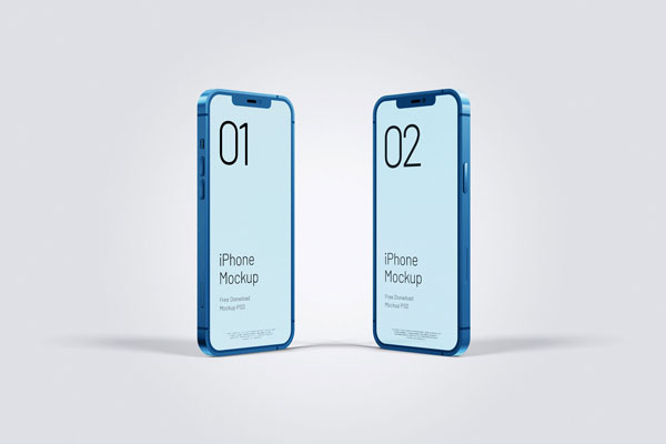 Two iPhone 12 Pro Max Standing in the Half-Side View Mockup FREE PSD