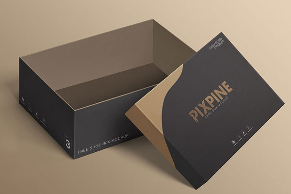Two Perspective View Mockups Featuring Open and Closed Shoe Boxes FREE PSD