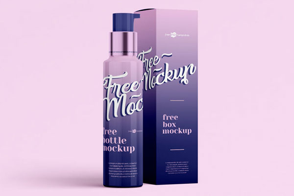 Two Vertical Cosmetic Bottle and Box Mockups FREE PSD