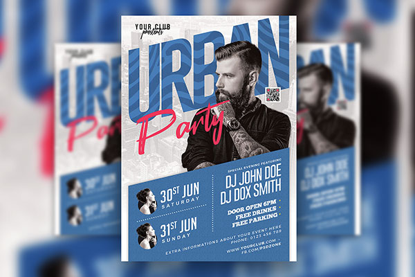 Urban, Blue Music Event Flyer Template FREE PSD