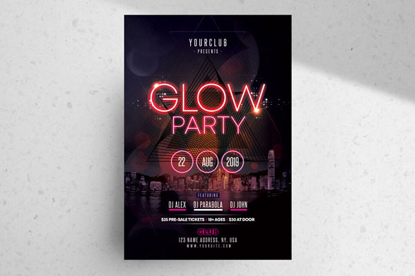 Urban, Neon Night Party Flyer Template FREE PSD