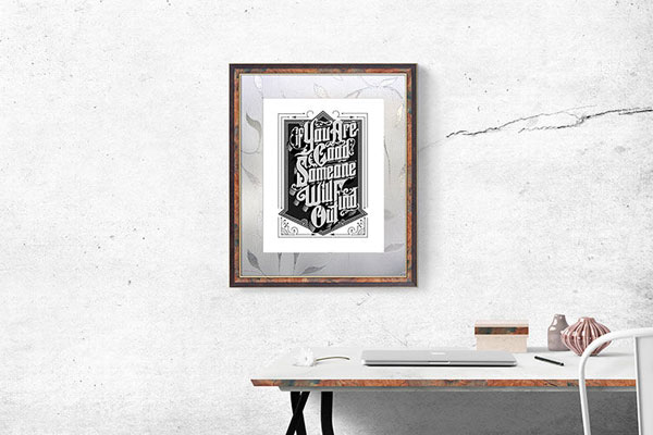 Vertical, Photo Frame Hung on the Wall in Front View Mockup FREE PSD
