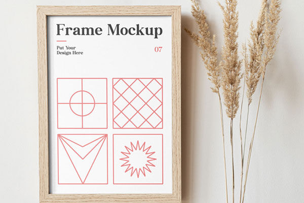 Vertical, Wooden Wall Frame in the Front View Mockup FREE PSD