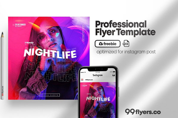 Vibrant and Neon Night Club Party Flyer Template FREE PSD
