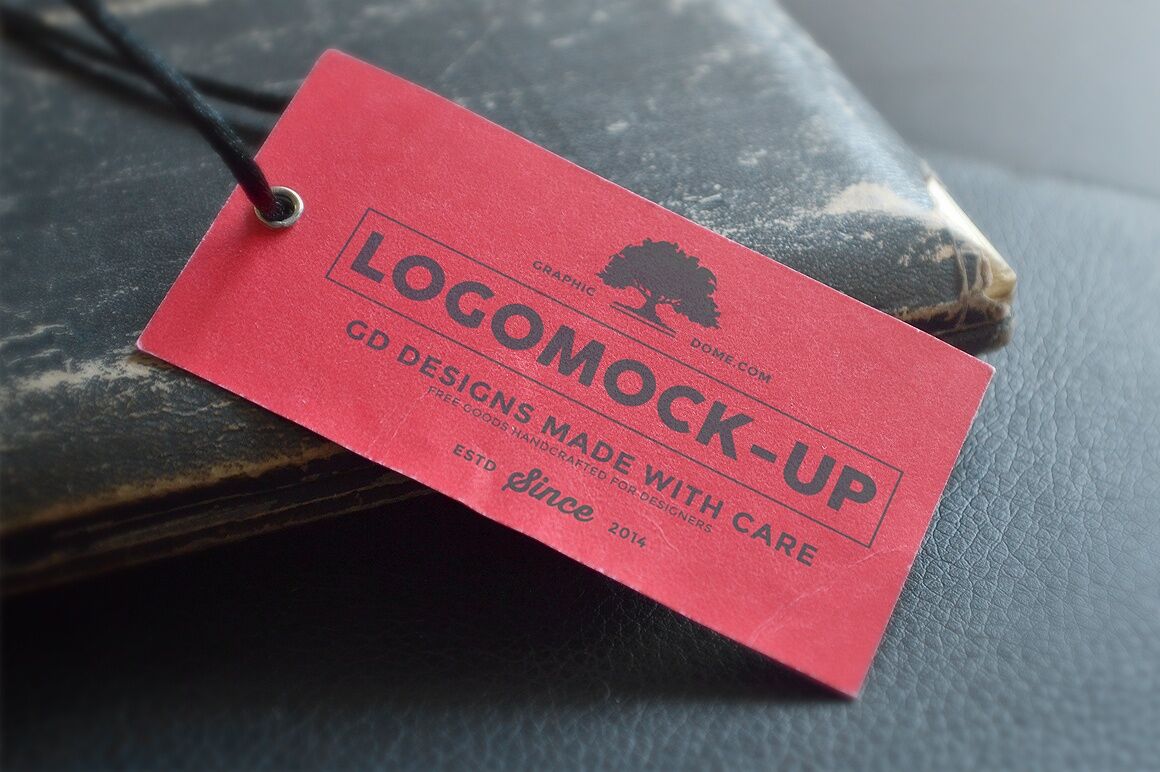 Vintage Rectangle Logo Label Tag on Leather Mockup FREE PSD