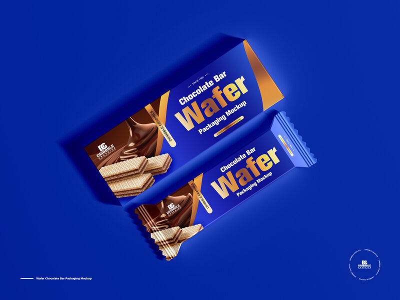 Wafer Bar Packet and Packaging Box in Top View Mockup FREE PSD