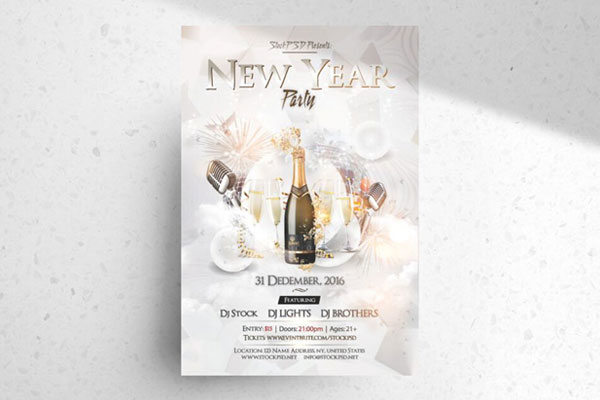 White Minimalistic New Year Party Flyer Template FREE PSD