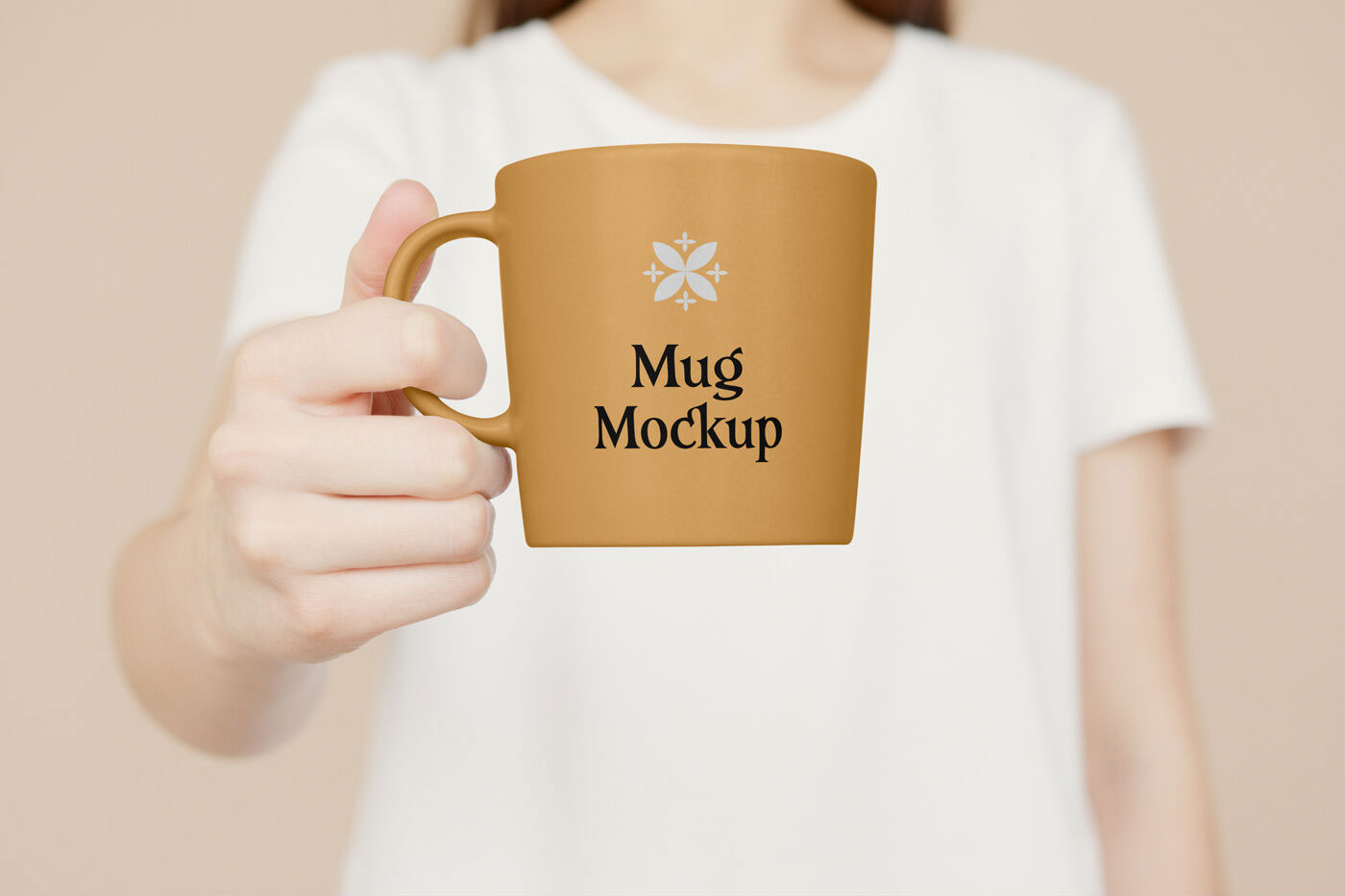 Women Holding a Mug in Front of Herself Mockup FREE PSD