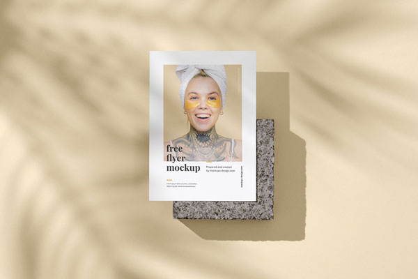 2 A6 Flyer on Marble Stone Mockups with Shadows FREE PSD