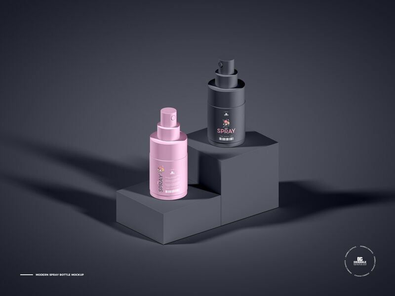 2 Cosmetic Spray Bottles on a Stand Mockup FREE PSD