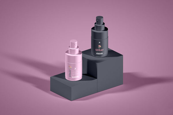 2 Cosmetic Spray Bottles on a Stand Mockup FREE PSD