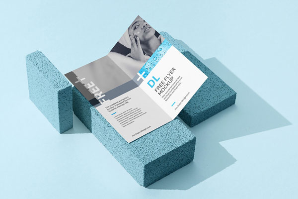 2 Open and Closed Bi-fold DL Flyer on Stone Mockups FREE PSD