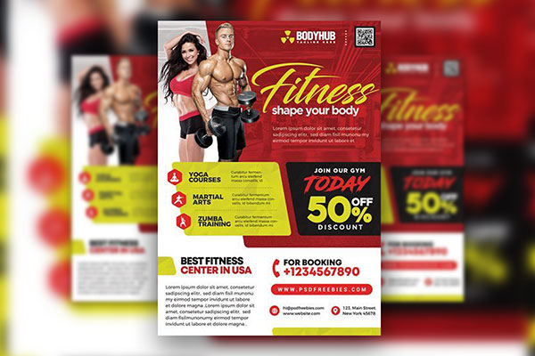 3 Clean Infographic Gym Flyer Templates FREE PSD