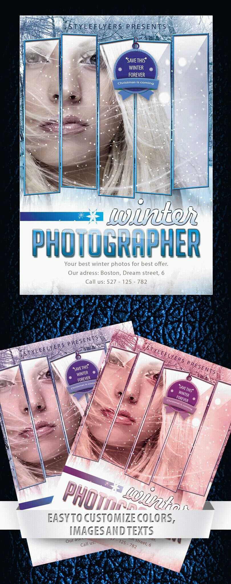 3 Icy, Winter, Collage Night Party Flyer Templates FREE PSD